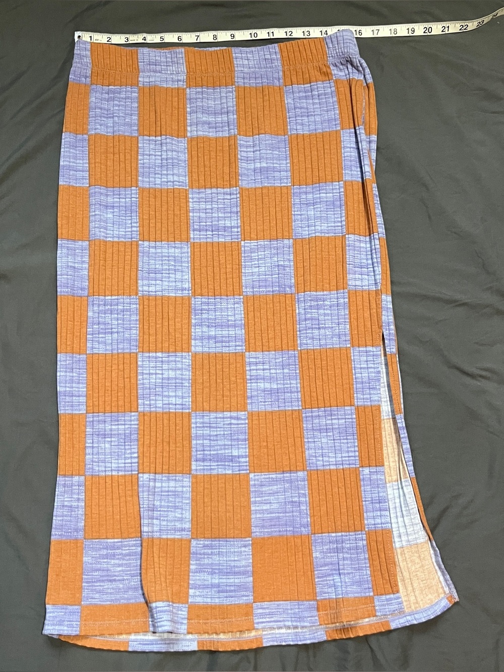 Ascot And Hart Blue Orange checkered Midi Pencil Skirt Side Slit Stretch Large